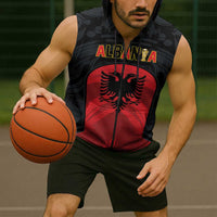 Custom Football 2026 Albania Black Sleeveless Zip Hoodie Kuqezinjte Come On