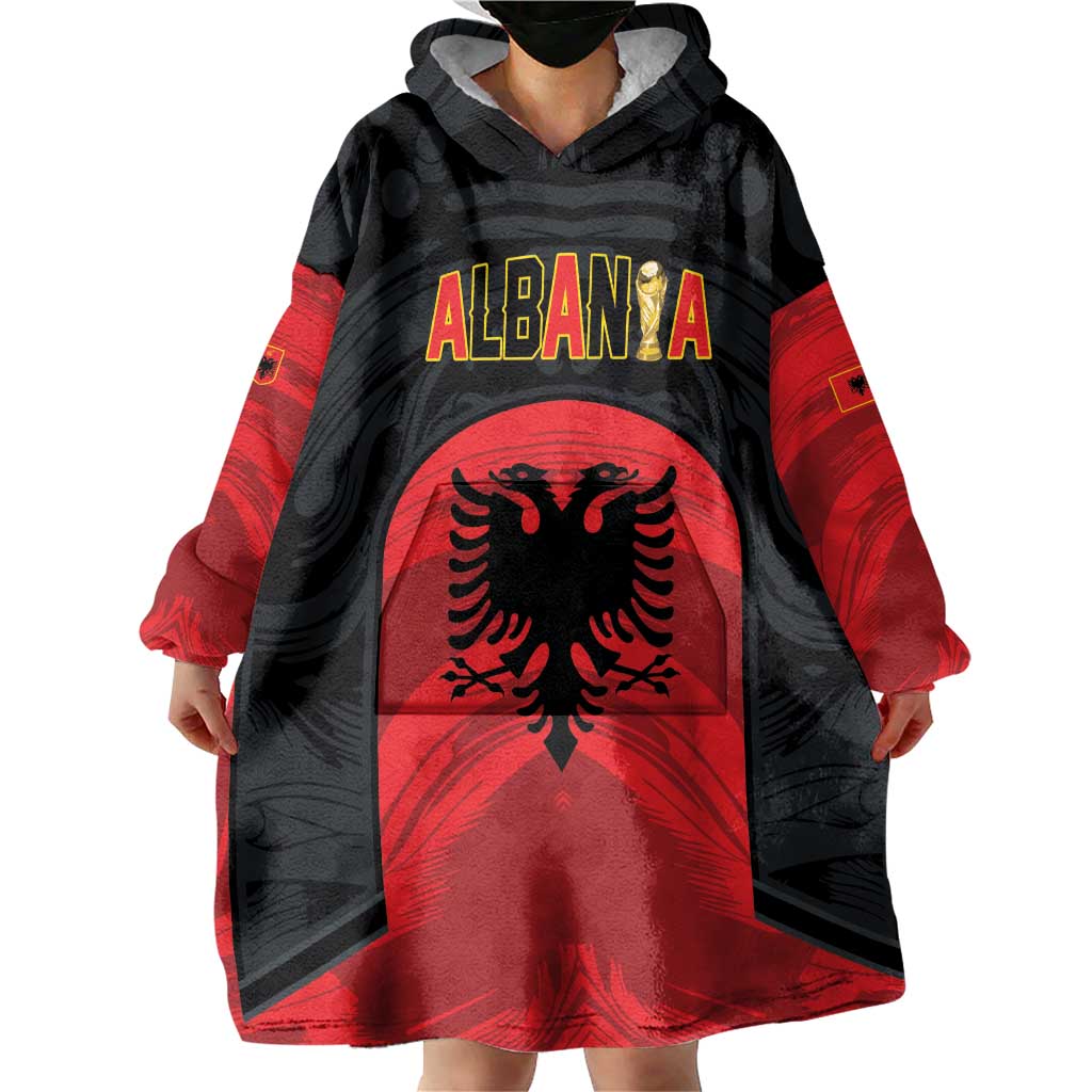 Custom Football 2026 Albania Black Wearable Blanket Hoodie Kuqezinjte Come On