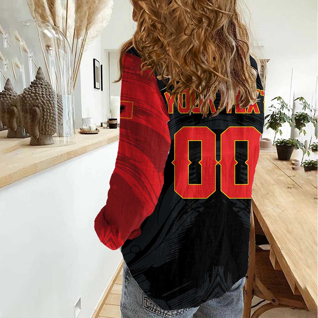Custom Football 2026 Albania Black Women Casual Shirt Kuqezinjte Come On