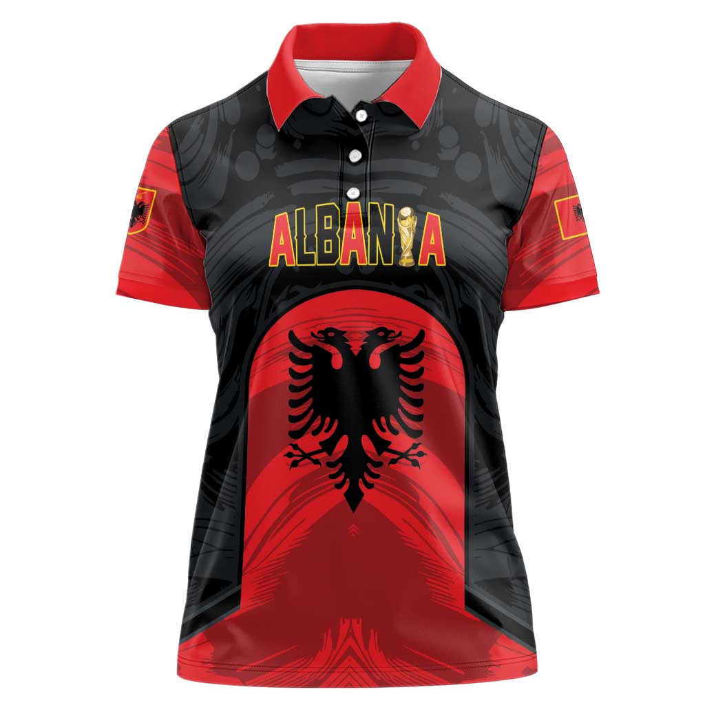 Custom Football 2026 Albania Black Women Polo Shirt Kuqezinjte Come On