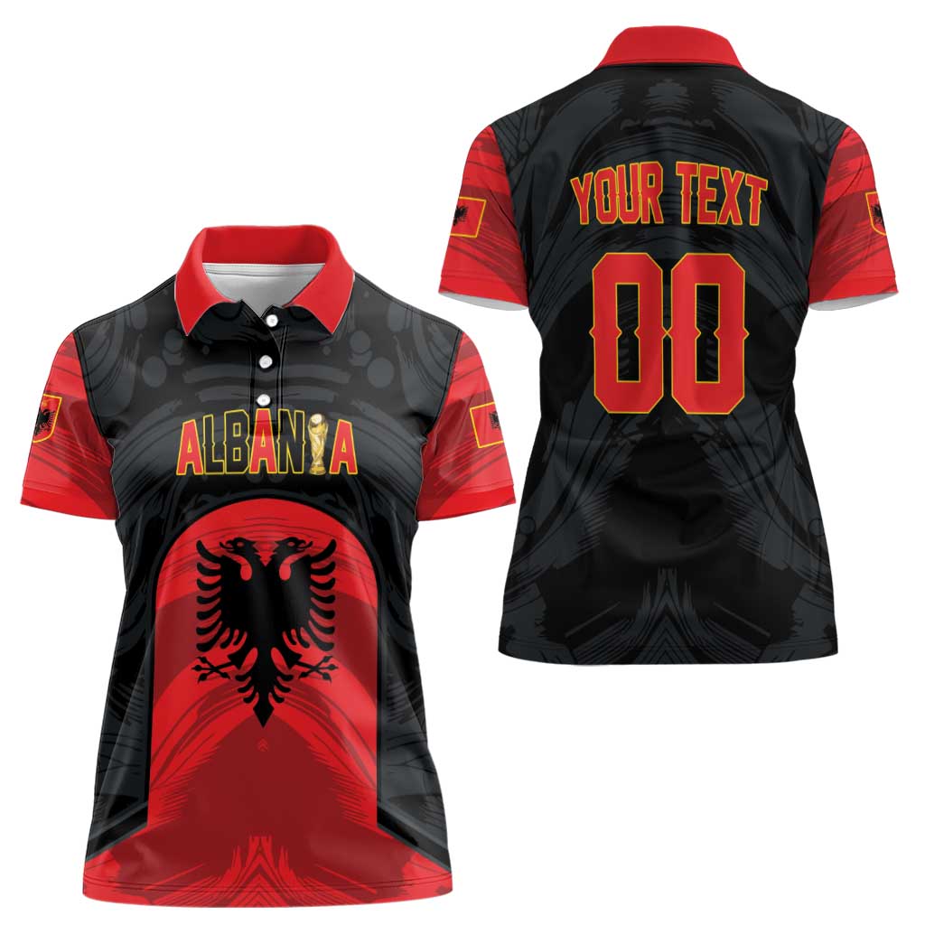 Custom Football 2026 Albania Black Women Polo Shirt Kuqezinjte Come On