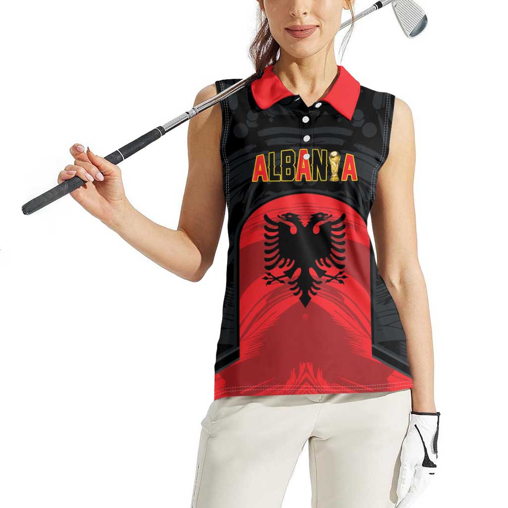 Custom Football 2026 Albania Black Women Sleeveless Polo Shirt Kuqezinjte Come On