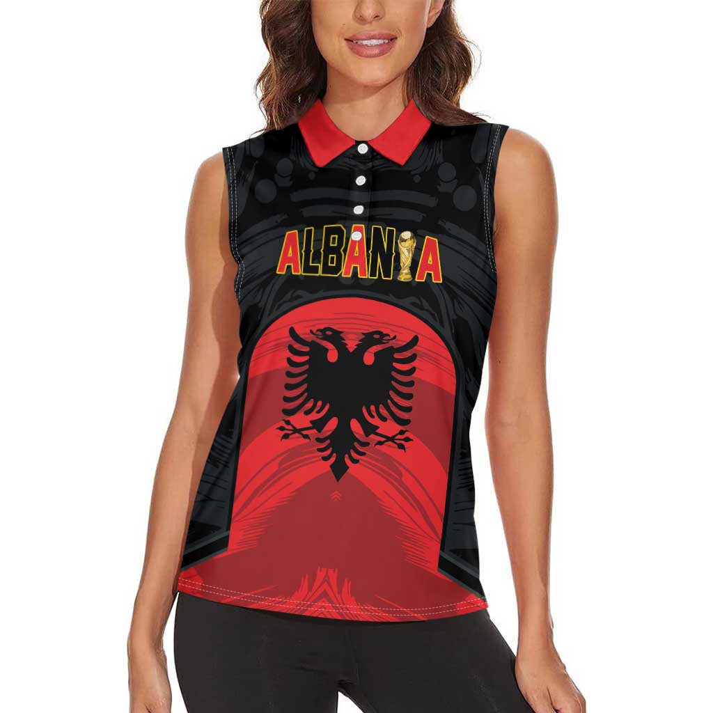 Custom Football 2026 Albania Black Women Sleeveless Polo Shirt Kuqezinjte Come On