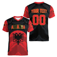 Custom Football 2026 Albania Black Women V-Neck T-Shirt Kuqezinjte Come On