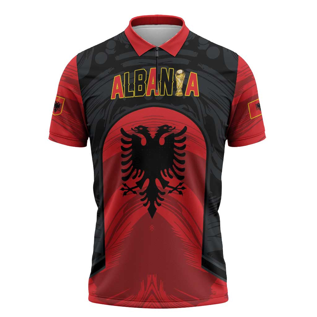 Custom Football 2026 Albania Black Zipper Polo Shirt Kuqezinjte Come On