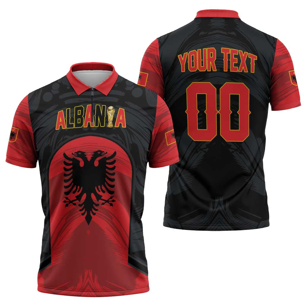 Custom Football 2026 Albania Black Zipper Polo Shirt Kuqezinjte Come On
