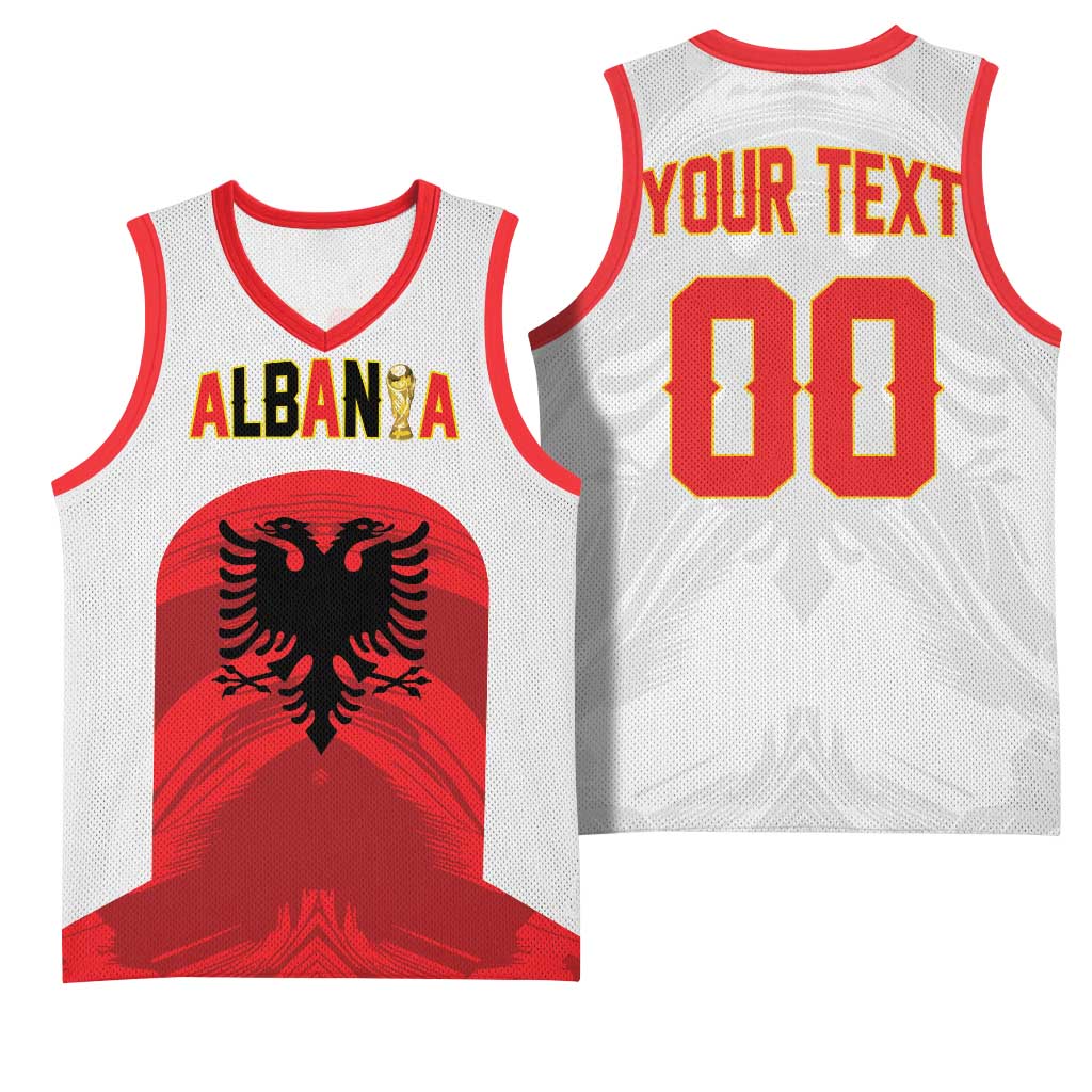 Custom Football 2026 Albania White Basketball Jersey Kuqezinjte Come On