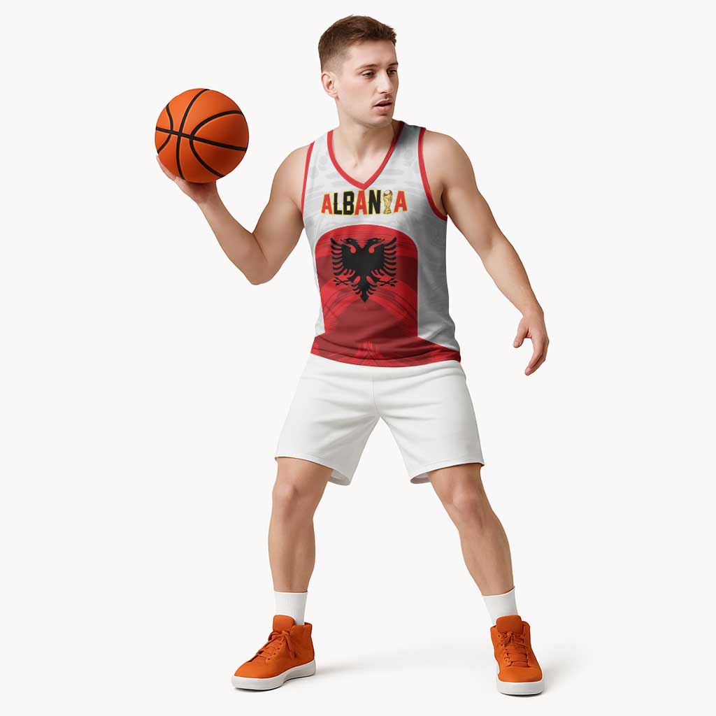 Custom Football 2026 Albania White Basketball Jersey Kuqezinjte Come On