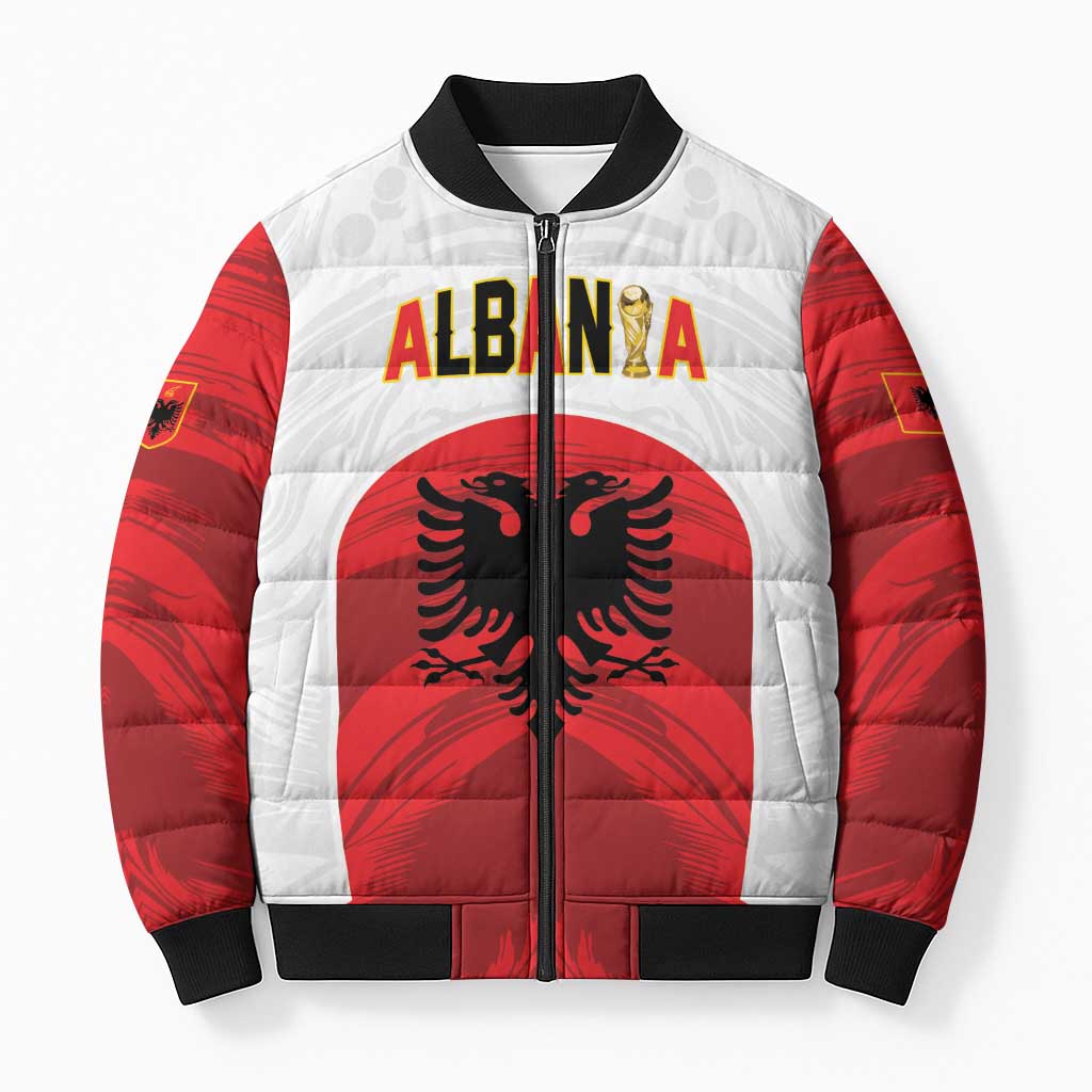 Custom Football 2026 Albania White Bomber Puffer Jacket Kuqezinjte Come On