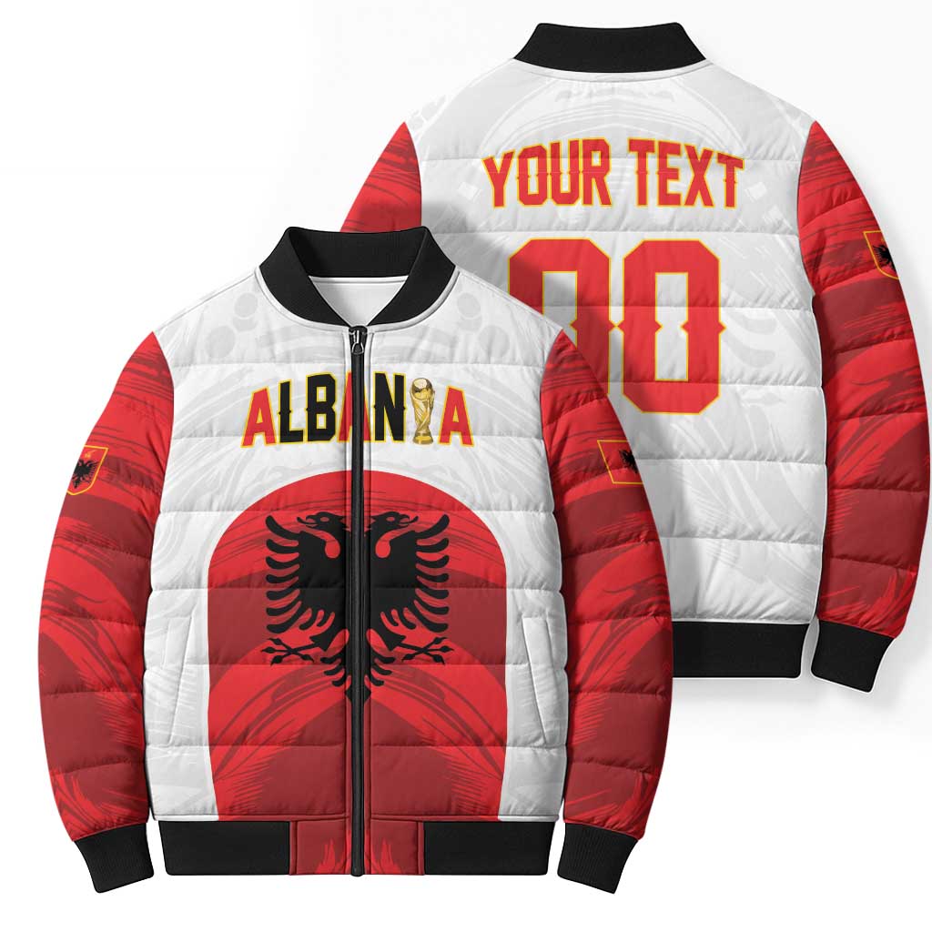 Custom Football 2026 Albania White Bomber Puffer Jacket Kuqezinjte Come On