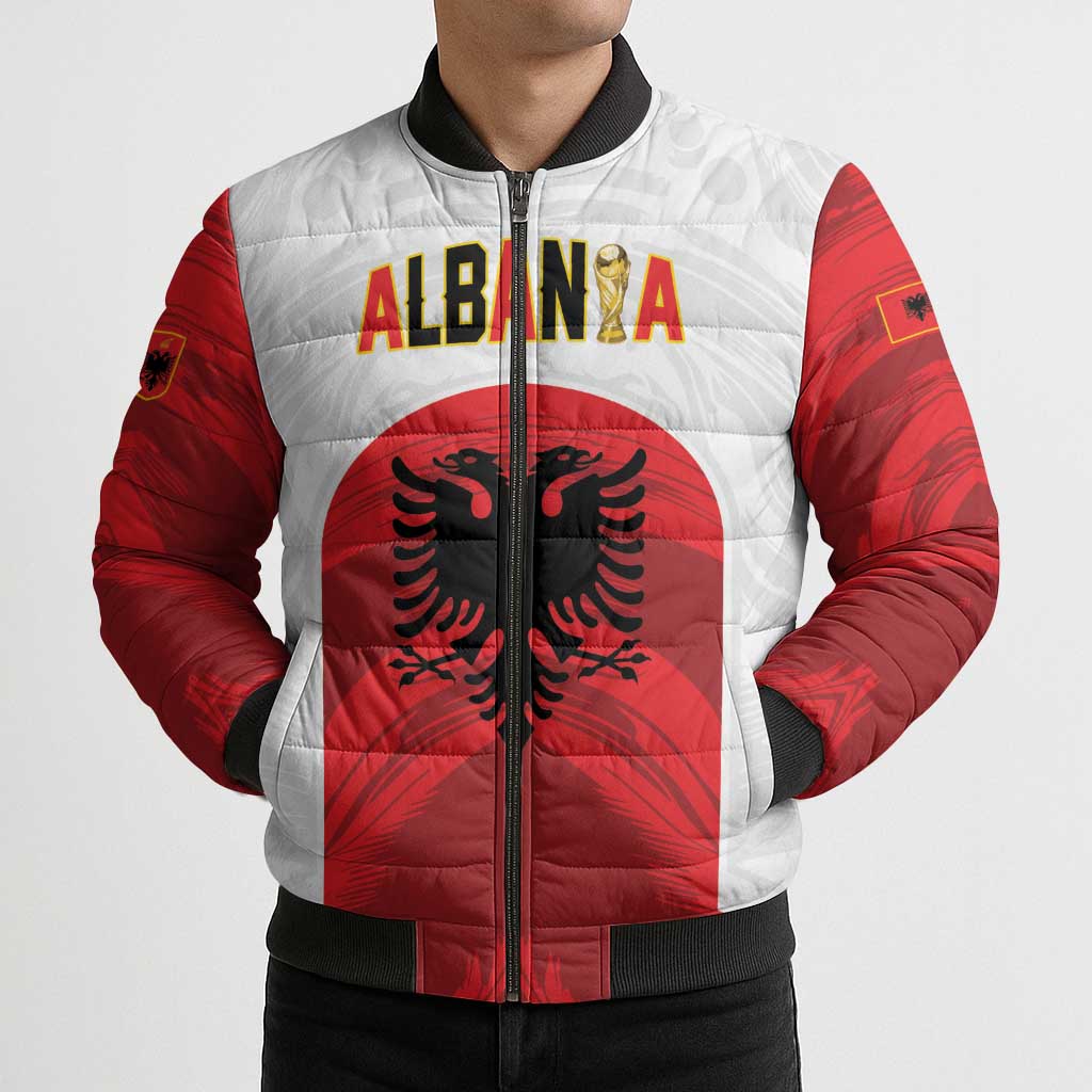 Custom Football 2026 Albania White Bomber Puffer Jacket Kuqezinjte Come On