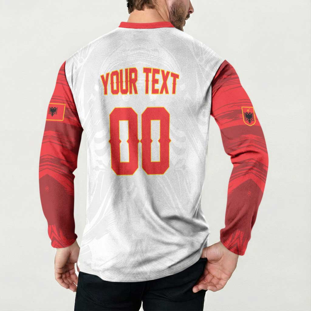 Custom Football 2026 Albania White Button Sweatshirt Kuqezinjte Come On