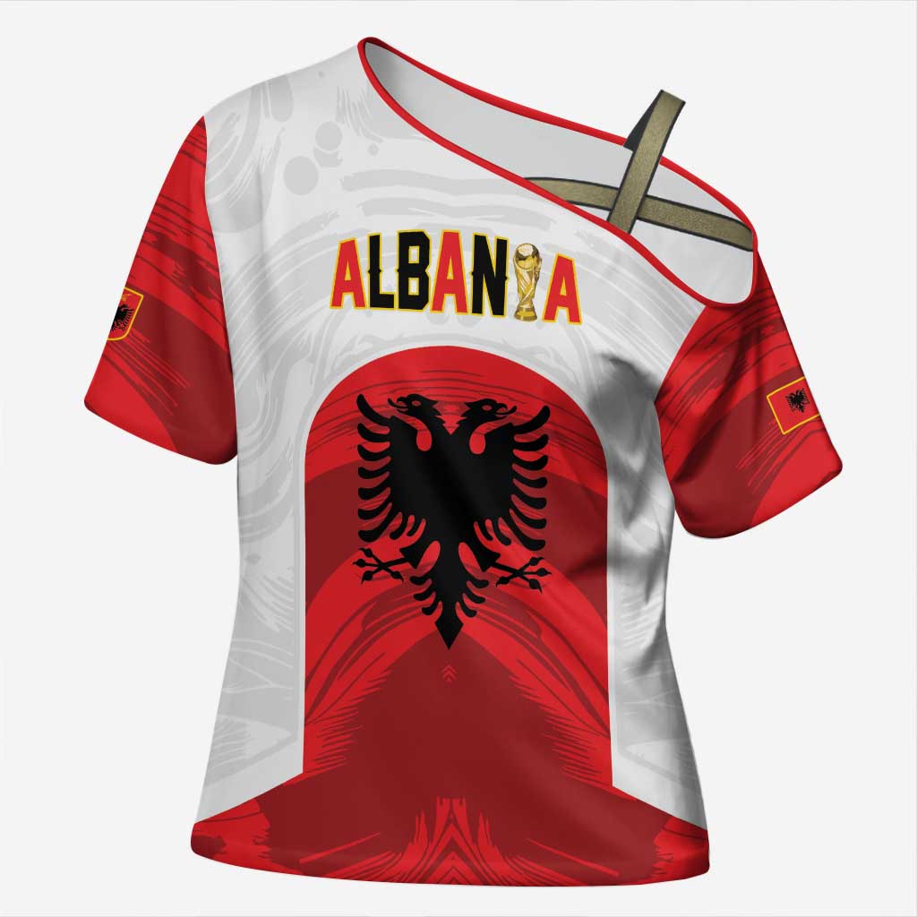 Custom Football 2026 Albania White Cross Shoulder Shirt Kuqezinjte Come On