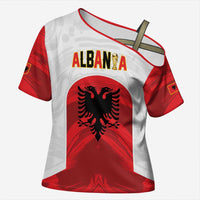 Custom Football 2026 Albania White Cross Shoulder Shirt Kuqezinjte Come On