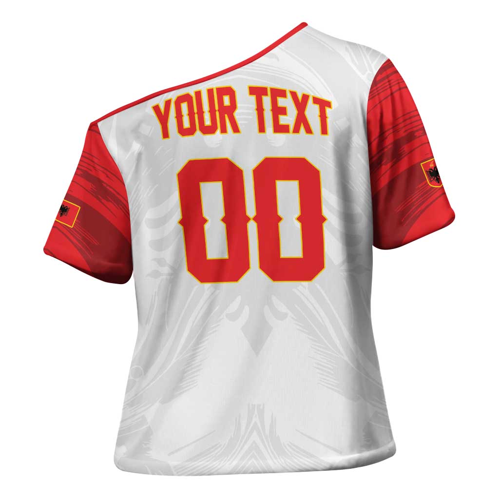 Custom Football 2026 Albania White Cross Shoulder Shirt Kuqezinjte Come On