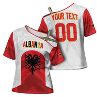 Custom Football 2026 Albania White Cross Shoulder Shirt Kuqezinjte Come On