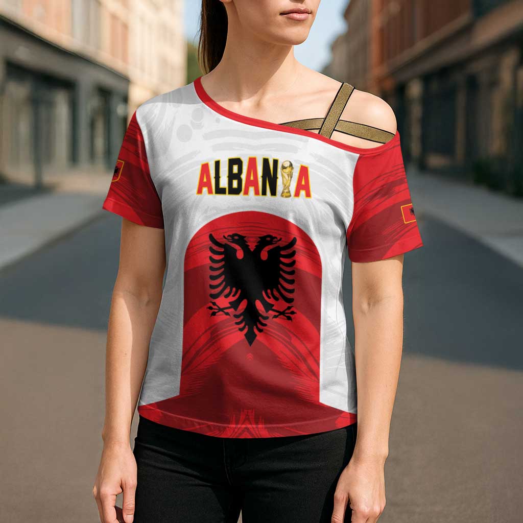 Custom Football 2026 Albania White Cross Shoulder Shirt Kuqezinjte Come On