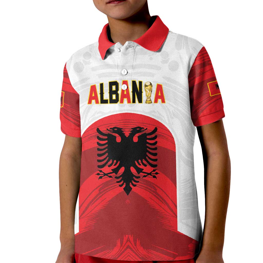 Custom Football 2026 Albania White Kid Polo Shirt Kuqezinjte Come On