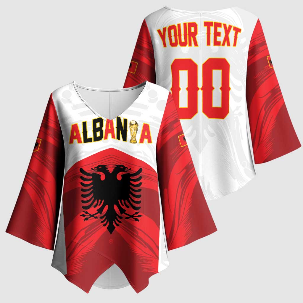 Custom Football 2026 Albania White Kimono Sleeve Blouse Kuqezinjte Come On