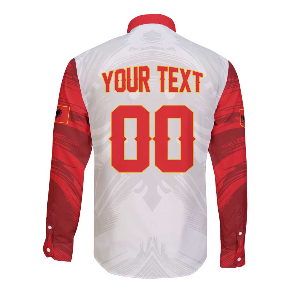 Custom Football 2026 Albania White Long Sleeve Button Shirt Kuqezinjte Come On