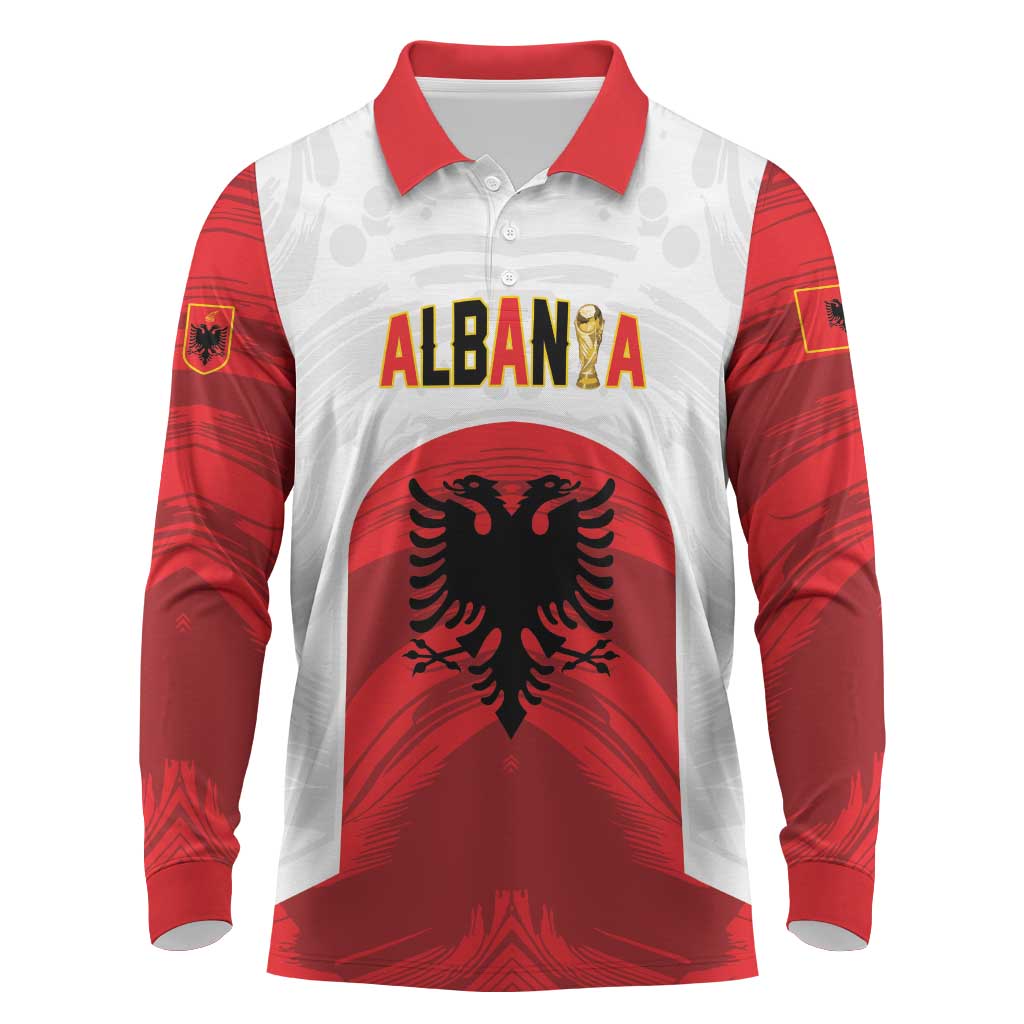 Custom Football 2026 Albania White Long Sleeve Polo Shirt Kuqezinjte Come On