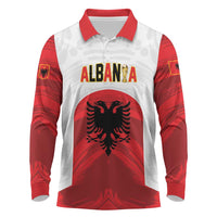 Custom Football 2026 Albania White Long Sleeve Polo Shirt Kuqezinjte Come On