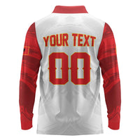 Custom Football 2026 Albania White Long Sleeve Polo Shirt Kuqezinjte Come On
