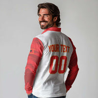 Custom Football 2026 Albania White Long Sleeve Polo Shirt Kuqezinjte Come On