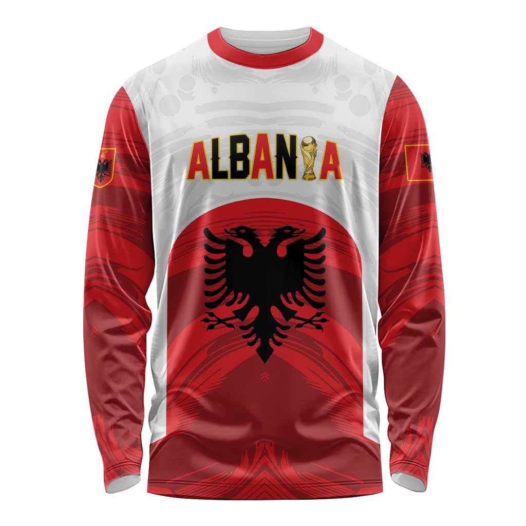 Custom Football 2026 Albania White Long Sleeve Shirt Kuqezinjte Come On