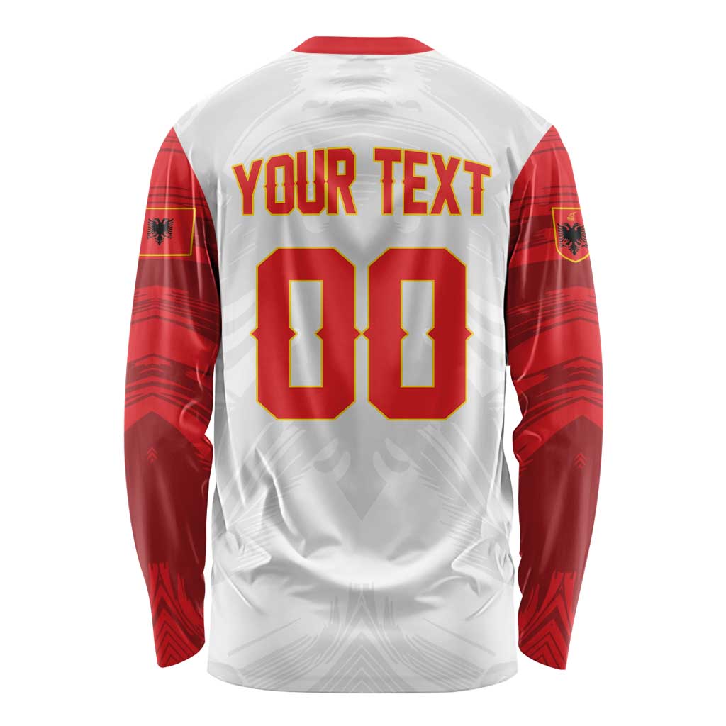 Custom Football 2026 Albania White Long Sleeve Shirt Kuqezinjte Come On