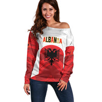 Custom Football 2026 Albania White Off Shoulder Sweater Kuqezinjte Come On