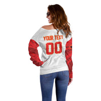 Custom Football 2026 Albania White Off Shoulder Sweater Kuqezinjte Come On