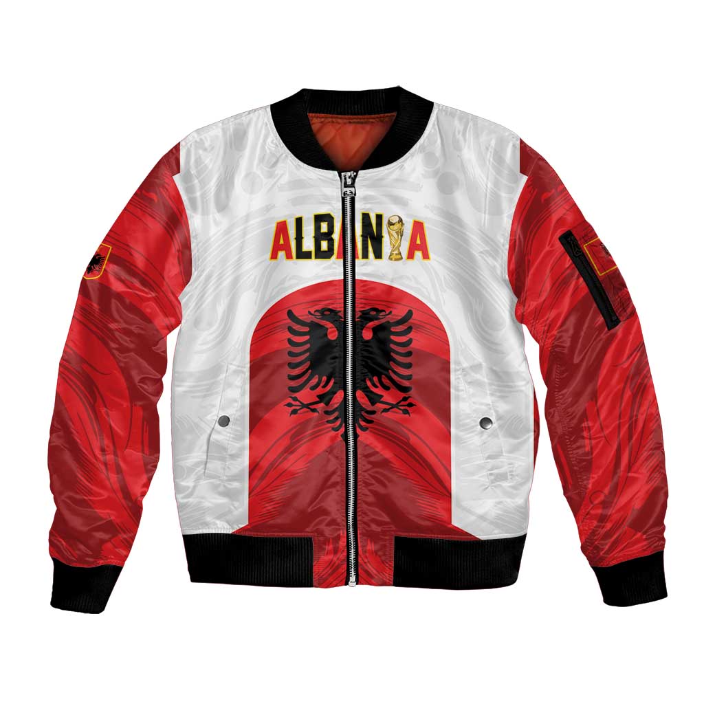 Custom Football 2026 Albania White Sleeve Zip Bomber Jacket Kuqezinjte Come On