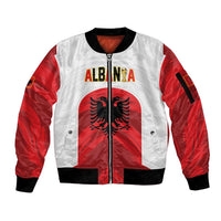 Custom Football 2026 Albania White Sleeve Zip Bomber Jacket Kuqezinjte Come On