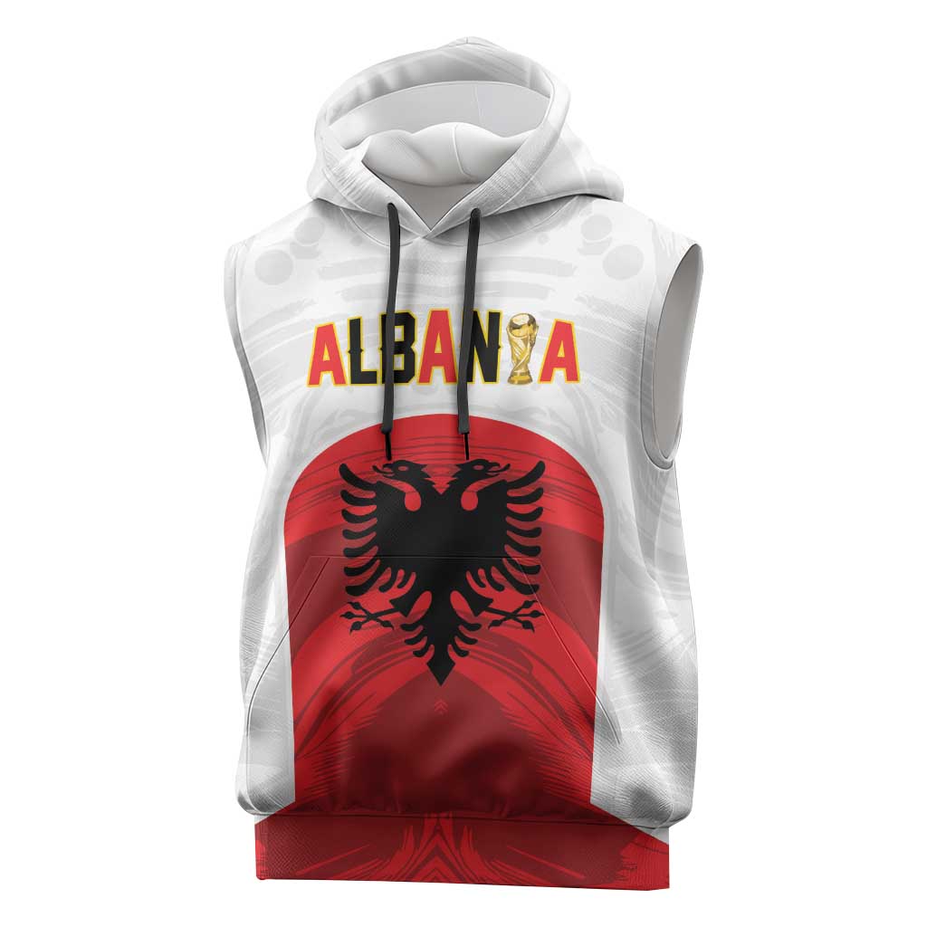 Custom Football 2026 Albania White Sleeveless Hoodie Kuqezinjte Come On
