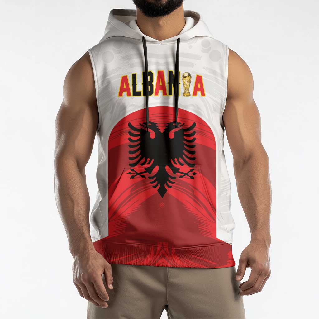 Custom Football 2026 Albania White Sleeveless Hoodie Kuqezinjte Come On