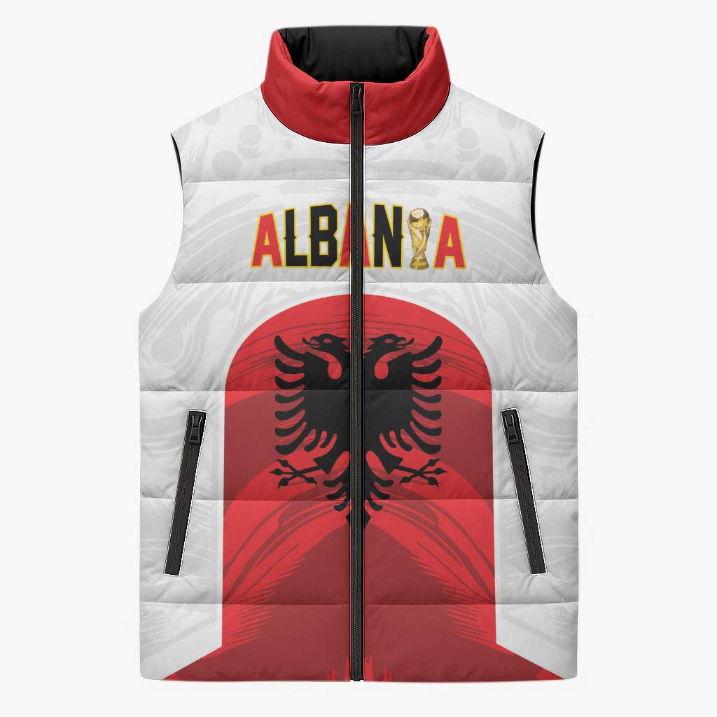 Custom Football 2026 Albania White Sleeveless Puffer Jacket Kuqezinjte Come On