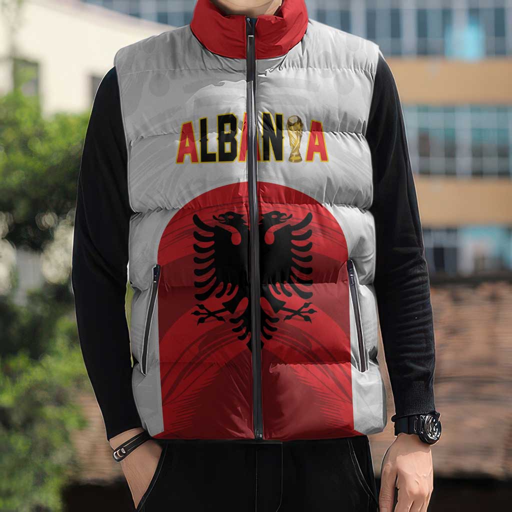 Custom Football 2026 Albania White Sleeveless Puffer Jacket Kuqezinjte Come On