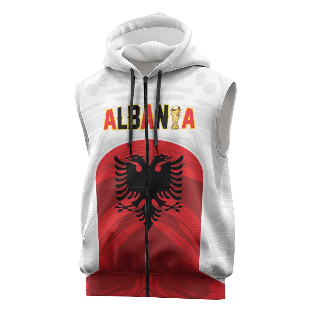Custom Football 2026 Albania White Sleeveless Zip Hoodie Kuqezinjte Come On