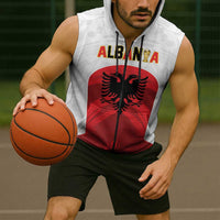 Custom Football 2026 Albania White Sleeveless Zip Hoodie Kuqezinjte Come On