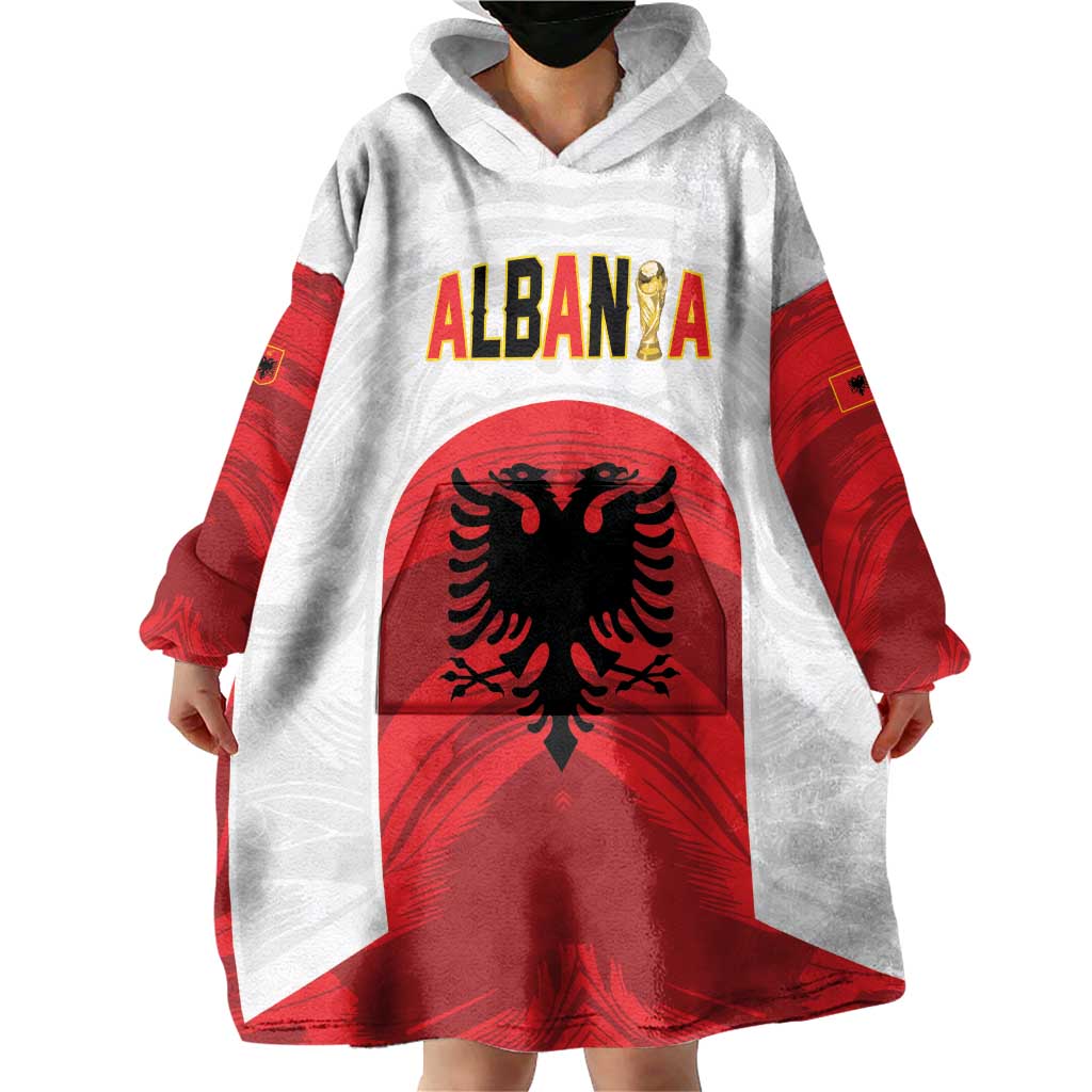 Custom Football 2026 Albania White Wearable Blanket Hoodie Kuqezinjte Come On