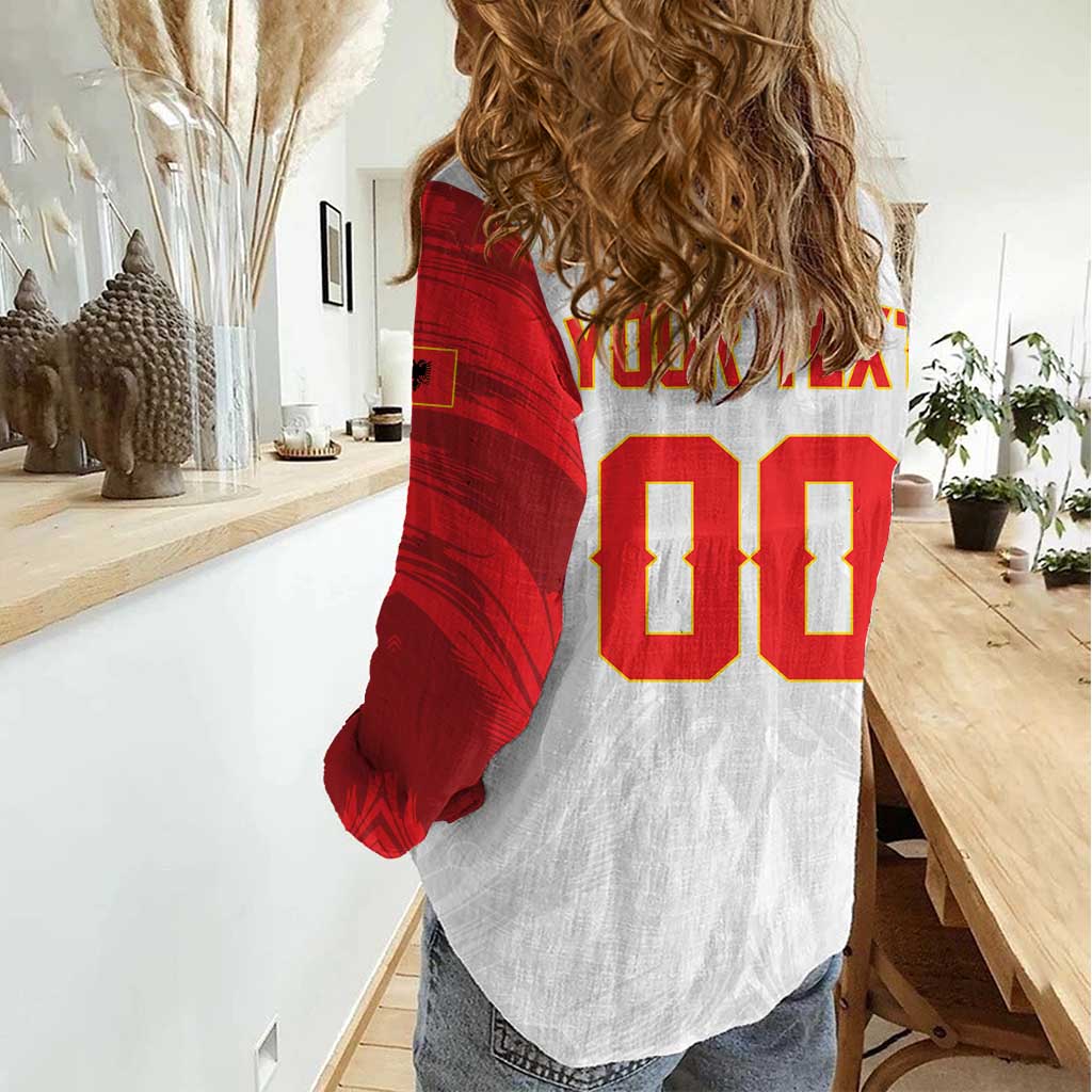 Custom Football 2026 Albania White Women Casual Shirt Kuqezinjte Come On