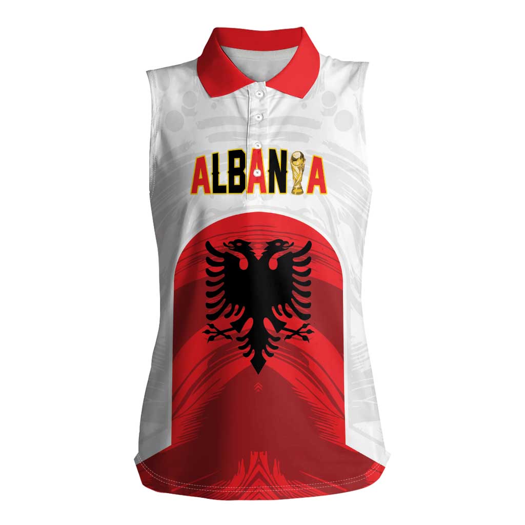 Custom Football 2026 Albania White Women Sleeveless Polo Shirt Kuqezinjte Come On