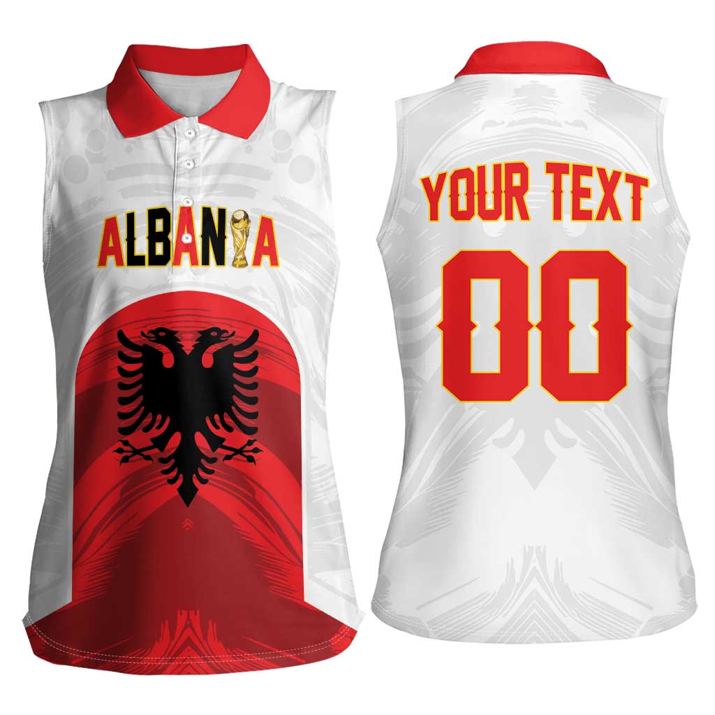 Custom Football 2026 Albania White Women Sleeveless Polo Shirt Kuqezinjte Come On