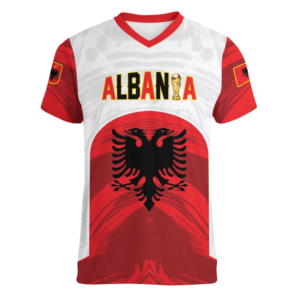 Custom Football 2026 Albania White Women V-Neck T-Shirt Kuqezinjte Come On