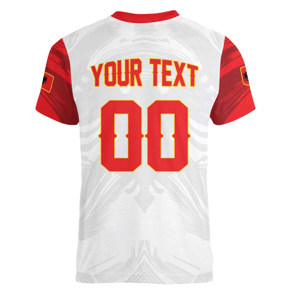 Custom Football 2026 Albania White Women V-Neck T-Shirt Kuqezinjte Come On