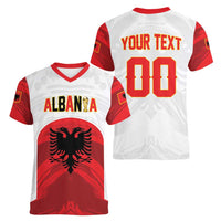 Custom Football 2026 Albania White Women V-Neck T-Shirt Kuqezinjte Come On