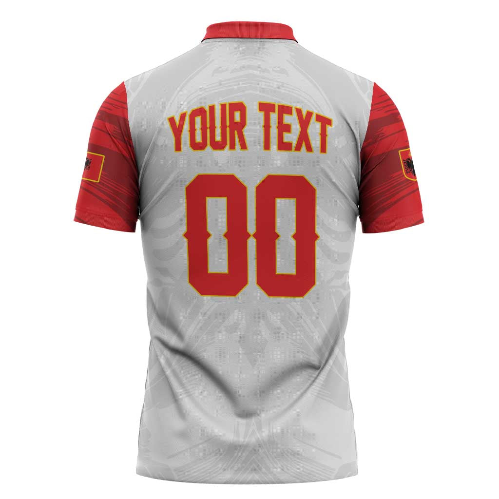 Custom Football 2026 Albania White Zipper Polo Shirt Kuqezinjte Come On