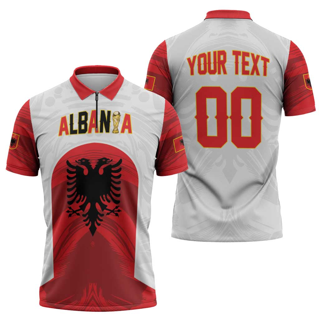 Custom Football 2026 Albania White Zipper Polo Shirt Kuqezinjte Come On