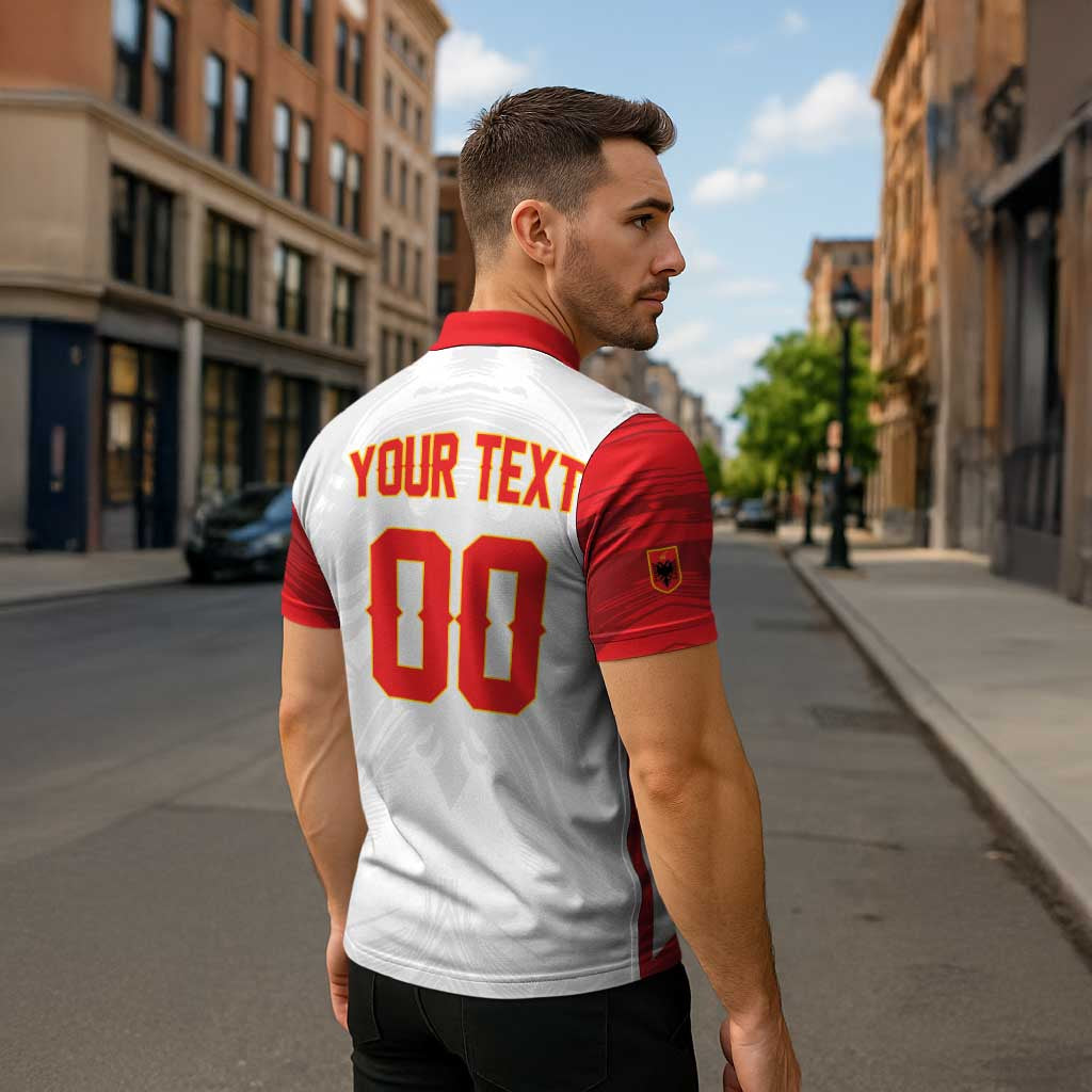 Custom Football 2026 Albania White Zipper Polo Shirt Kuqezinjte Come On